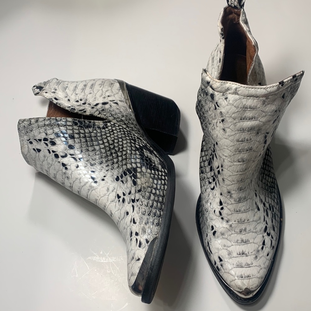 Jeffrey Campbell Black and White Snake Print Ankle Boots